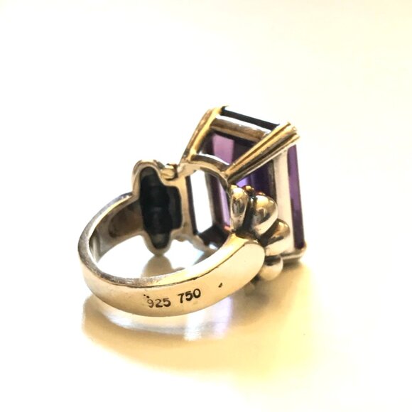 Lagos Glacier Caviar Emerald Cut Amethyst Ring Womens 6 Sterling Silver Gold XL - Picture 10 of 14